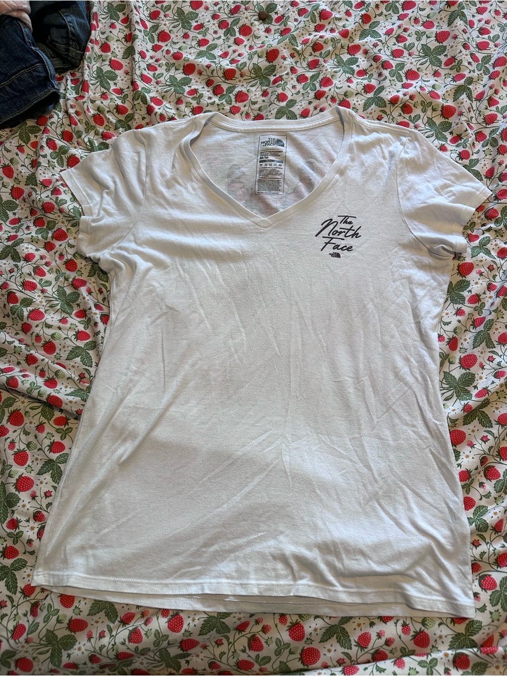 The North Face Women's White V-Neck Logo Tee - Black Script